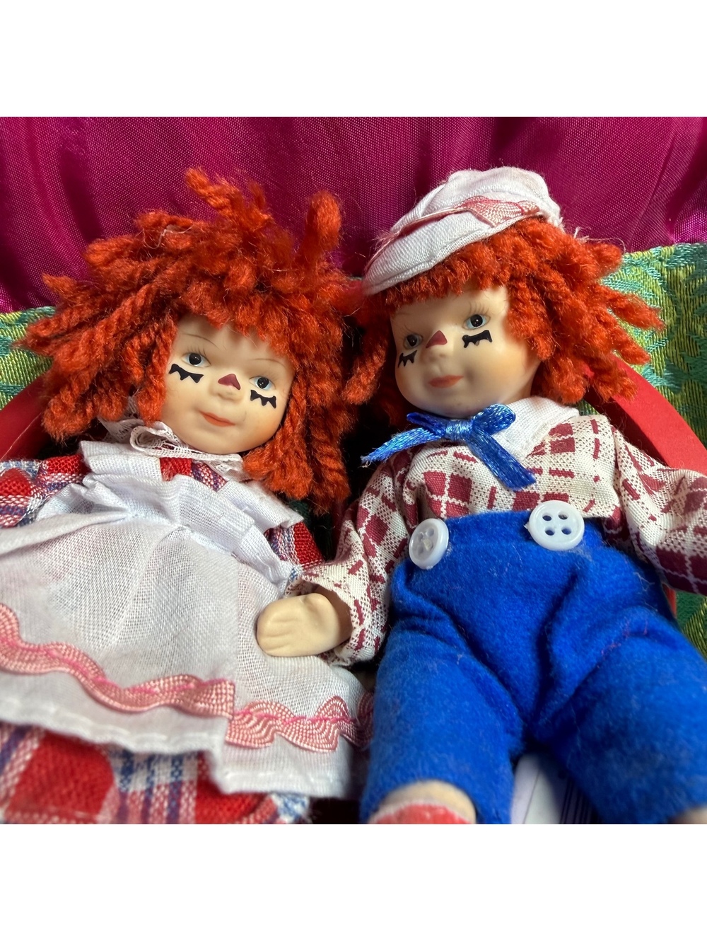 Vintage Raggedy Ann & Andy Mini Porcelain Dolls With Bench - Picture 2 of 6